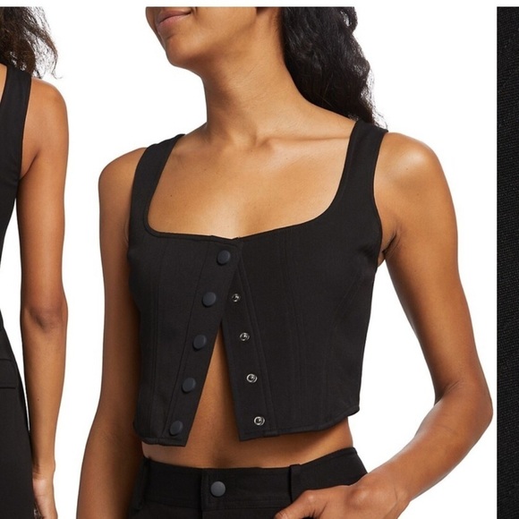 Wayf Tops - WAYF crop top navy blue Cora Snap front button top corset Dollskill free people